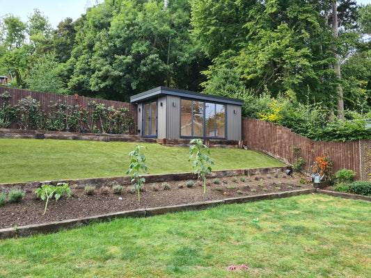 A garden office on a hillside garden north wales