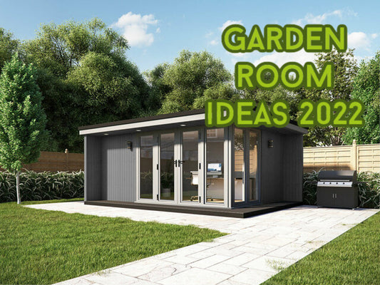A garden room office with top canopy and composite decking to side and front