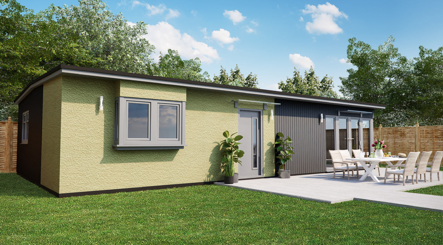 A 3d rendering of a small garden shed.