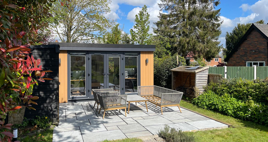 A contemporary garden room in a tranquil garden setting 