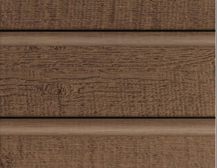 A close up view of a brown wood siding.